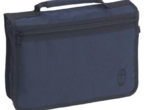 Navy blue zippered document bag with handle