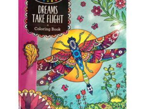 Colorful dragonfly and floral coloring book cover