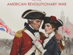 Redcoat and woman holding cards and bottle
