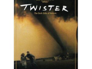 Twister movie poster showing tornado and fleeing people