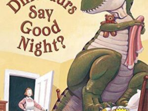 Book cover: dinosaur with teddy, bedtime scene