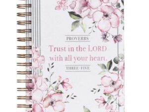 Pink floral spiral notebook with Bible verse