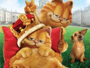 Garfield and twin cat on royal pillow, dog