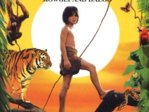 Boy on branch with tiger and jungle animals