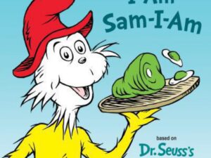Sam-I-Am holding green eggs and ham