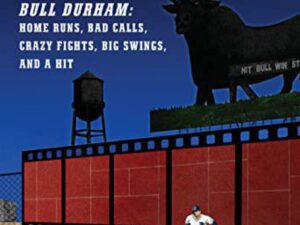 Baseball player beneath giant bull stadium billboard