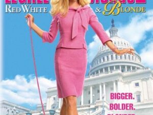 Blonde woman in pink suit with dog, Capitol