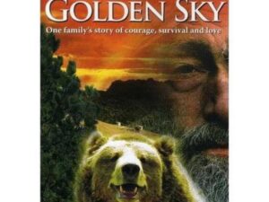 Movie poster: bear, man's face under golden sky
