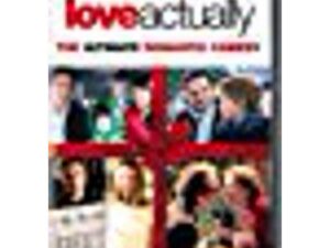 Love Actually movie poster collage with red ribbon