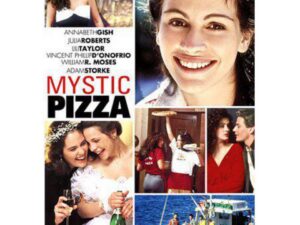 Mystic Pizza movie poster collage with smiling woman